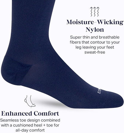 Comrad Nylon Knee High Socks - 15-20mmHg Graduated Compression Socks - Soft & Breathable Support Unisex Socks