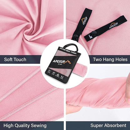 APEXUP Microfiber Travel Towel, Ultra Absorbent Quick Dry Towels, Lightweight Gym Sports Camping Towel for Workout, Yoga, Beach, Shower, Swimming (Combo, Pale Rose)