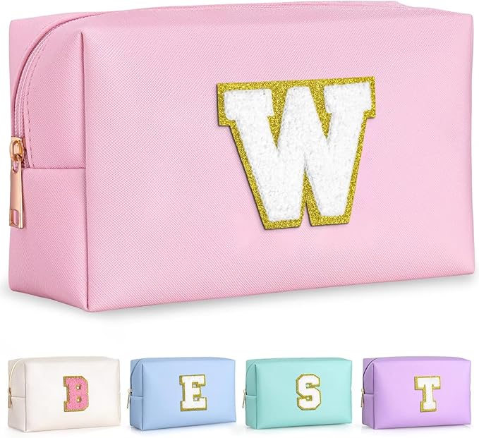 TOPEAST Women's Pink Waterproof Travel Toiletry Bag, Cute Monogrammed Makeup Pouch, Personalized Gift for Girlfriend, Wife, Valentine's Day, Anniversary, Preppy