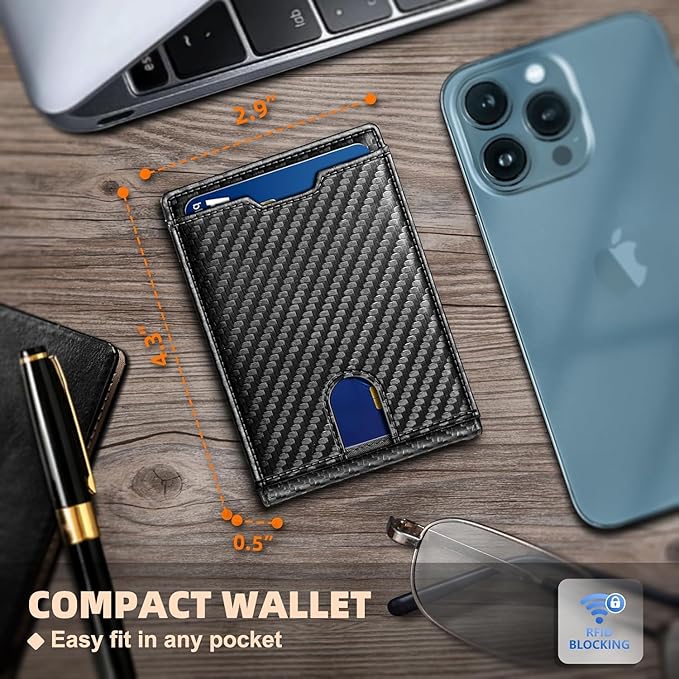 Genuine Leather Wallet for Men, Slim Bifold RFID Blocking with Zipper Coin Pocket, Minimalist Design for Travel and Daily Use (Black)