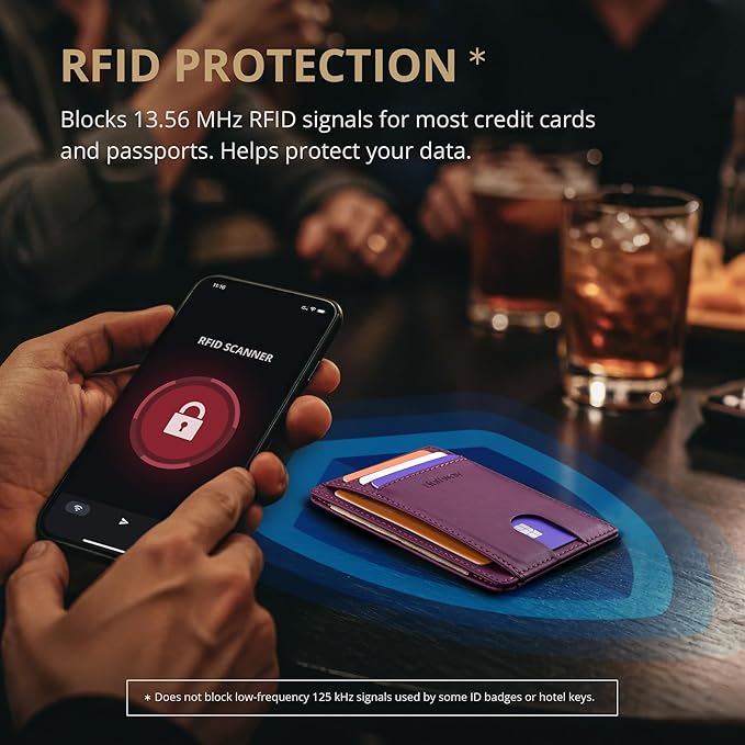Buffway Slim Minimalist Front Pocket RFID Blocking Leather Wallets for Men and Women - Alaska Purple