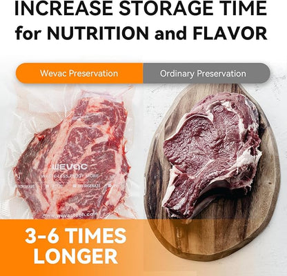 Wevac 8” x 150’ Food Vacuum Seal Roll Keeper with Cutter, Ideal Vacuum Sealer Bags for Food Saver, BPA Free, Commercial Grade, Great for Storage, Meal prep and Sous Vide (8" x 150')