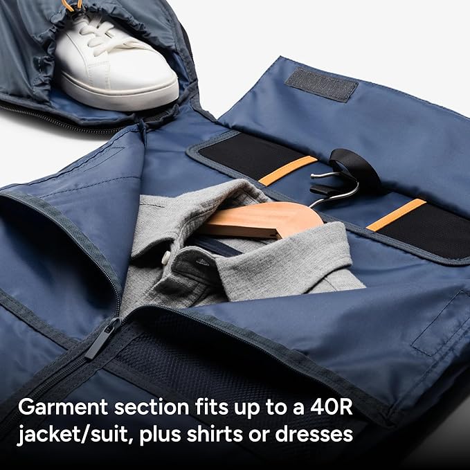 Halfday Convertible 2-in-1 Premium Garment Duffel Weekender Bag 40L | Wrinkle-Free Travel, Hanging Suit Compartment, Shoe Pockets, Trolley Sleeve. Balistic Nylon Carry-On, Pacific