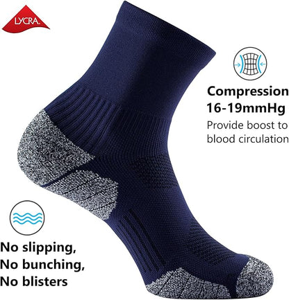 CWVLC Compression Athletic Quarter Socks Cushioned for Men Women