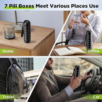 Zannaki Upgrade Large Metal Travel Pill Organizer, Waterproof Weekly Pill Box, Portable Aluminum Alloy Pill Case Container, BPA Free 7 Day Daily Medicine Organizer Holder for Vitamin,Pills,Supplement