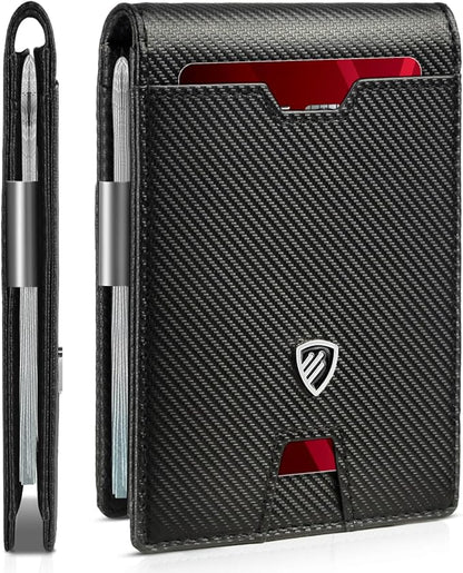 RUNBOX Mens Slim Wallet with Money Clip RFID Blocking Bifold Credit Card Holder for Men with Gift Box