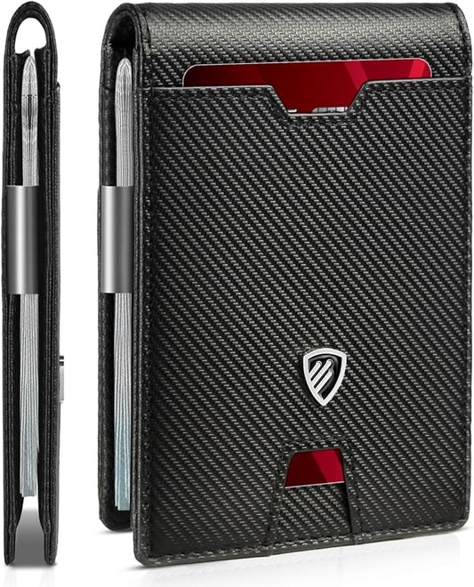 RUNBOX Mens Slim Wallet with Money Clip RFID Blocking Bifold Credit Card Holder for Men with Gift Box