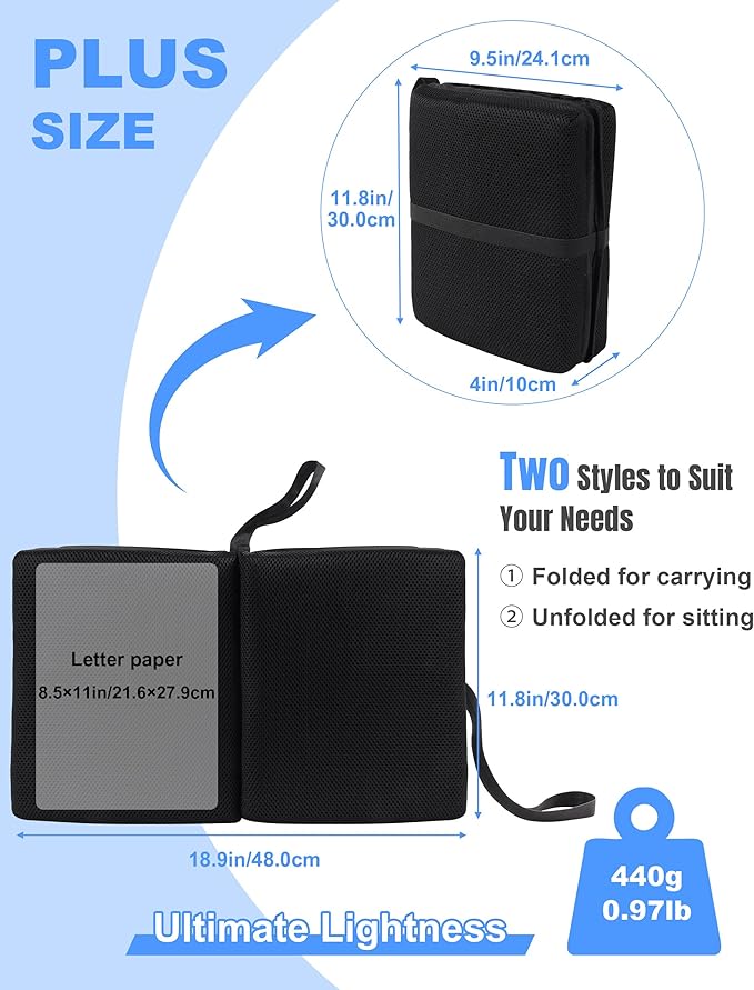 Airplane Seat Cushion Portable Travel Cushion for Comfort Foldable Stadium Pad with Breathable Fabric Seat Pad Perfect for Long Flights, Office, Bleacher, Camping