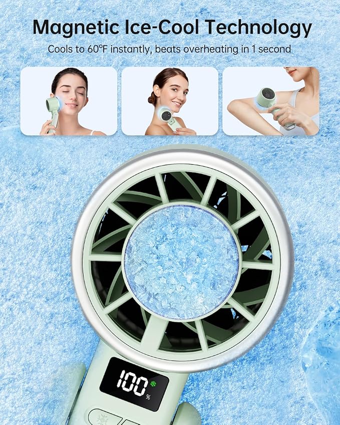 TriPole Portable Handheld Turbo Fan with Ice Cooling, 5 Speed Battery Rechargeable Foldable 3 in 1 Mini Fan, Neck & Desk Fan, Quiet Personal Fans for Outdoor, Travel, Camping, Hiking, Working