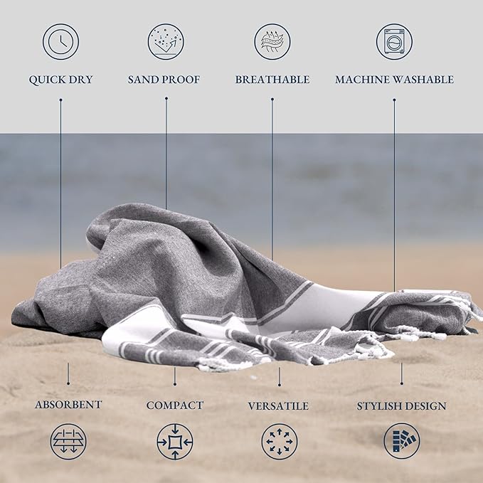 LANE LINEN Towels for Women, 2 Pack Oversized, Pre-Washed, No-Shrink, Sand Free, Quick Dry, Lightweight Travel Towels, Soft Bath Use, 39"x71" – Smoky Black