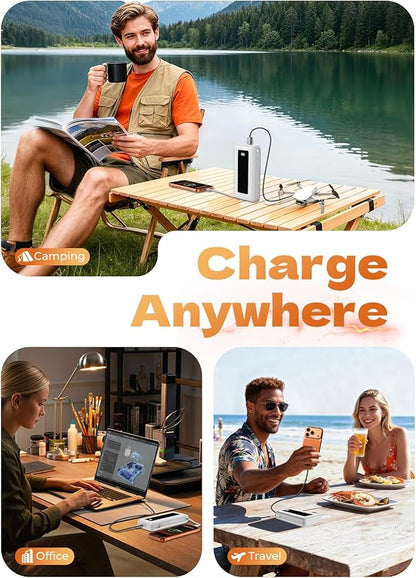 Portable Charger Power Bank, 50000mAh Travel Camping Essential Battery Pack with Built-in Cables, PD 22.5W Fast Charging, Large Capacity Portable Phone Charger for iPhone, White