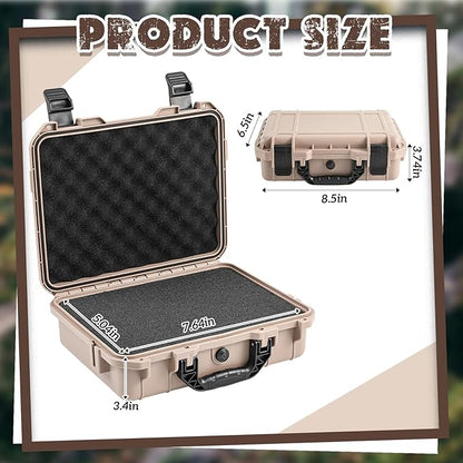 1 Pcs 8.5 x 6.5 x 3.7 Inch Waterproof Hard Case with DIY Customizable Foam Insert Portable Protective Case with Knife for Camera Drones Equipments Tools Test Instruments (Tan)