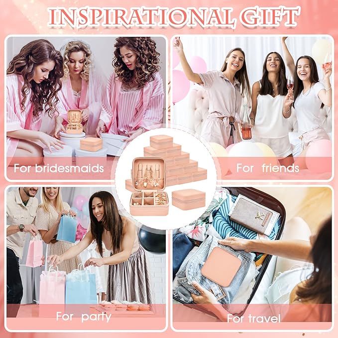 Taiyin 50 Pcs Travel Jewelry Case Box Bridesmaid Gifts Bulk Travel Jewelry Cases Boxes Small Jewels Organizers Mini Accessories Ornaments Storage for Women Girls Wedding Gifts (Pink)