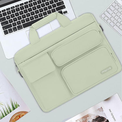MOSISO Laptop Shoulder Bag 13.3 inch, 13-14 inch Computer Bag Compatible with MacBook Air/Pro 13 / Pro 14, HP Dell ASUS Lenovo with 2 Raised&1 Flapover&1 Horizontal Pocket&Handle&Belt, Sage Green