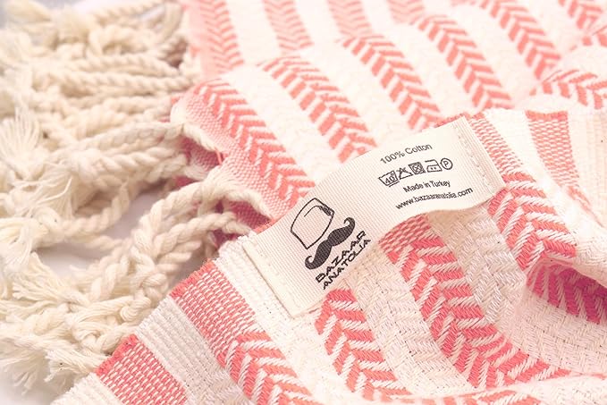 Bazaar Anatolia Turkish Beach Towel – 100% Cotton, Quick Dry, Sand Free Pastel Towel for Bathroom and Camping – Oversized 71x39 Inches – Arpa Coral