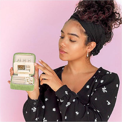 Benevolence LA Plush Velvet Jewelry Box | Travel Jewelry Case Organizer with Mirror | Featured in Oprah's Favorite Things | Best Gifts For Daughter, Girlfriend, Mom | Gifts For Her - Mistletoe Green