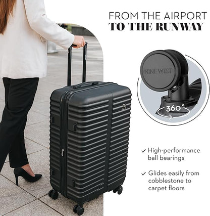 Nine West Suvi 28 Inch Hardshell Spinner, Large Expandable Checked Luggage, Extra Capacity Suitcase for Extended Travel Midnight Black