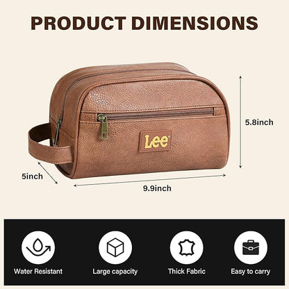 Lee Toiletry Bag for Men, PU Leather Travel Dopp Kit, Water-Resistant Men's Shaving Kit Bathroom Organizer, Gifts for Men