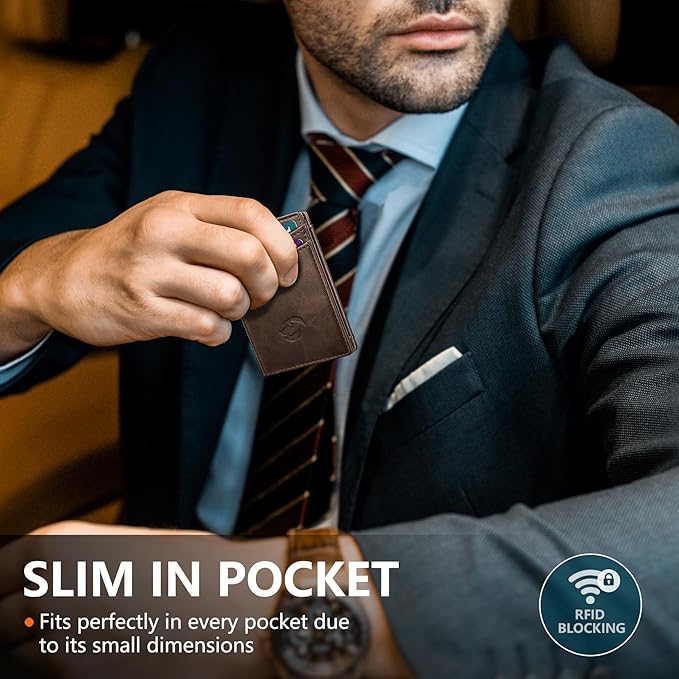 Magnetic Closure Slim Wallet with Money Clip Gift Boxed,Genuine Leather Front Pocket Wallet for Men, 3.9"x 2.11", RFID Blocking