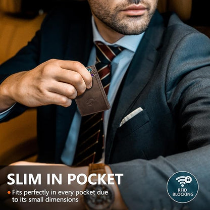 Magnetic Closure Slim Wallet with Money Clip Gift Boxed,Genuine Leather Front Pocket Wallet for Men, 3.9"x 2.11", RFID Blocking