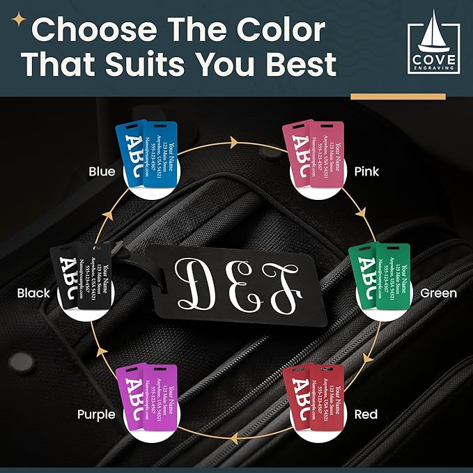 Two Custom Engraved Aluminum Luggage Tags (Black)