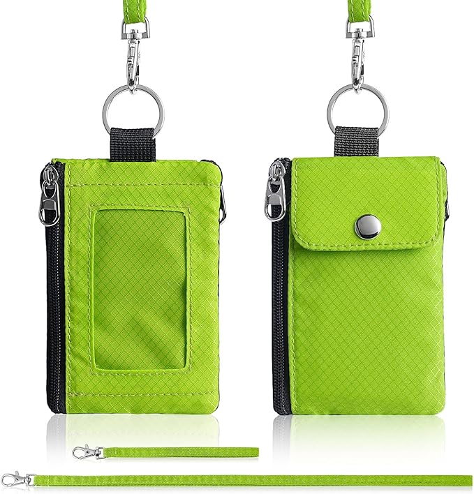 Minimalist Wallet For Mens Womens, Keychain RFID Blocking Zipper Small Wallet with ID Window 2 Lanyards,Water Resistant Travel Cash Card Coin Case Boys Girls