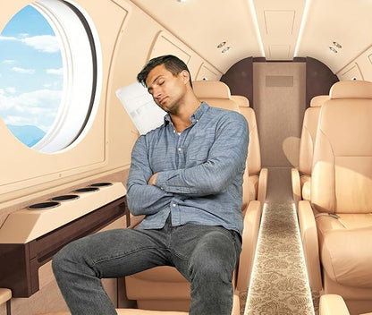 BlueHills Premium Soft Plush Travel Blanket Pillow for Airplane Traveling Essentials in a Bag Flight Throw with Backpack Clip Compact Portable Plane Accessories Ivory White - T025