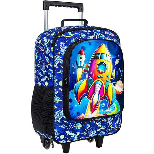 UFNDC Kids Suitcase for Boys, Rockets Rolling Luggage with Wheels，Travel Carry on for Children Toddler Elementary