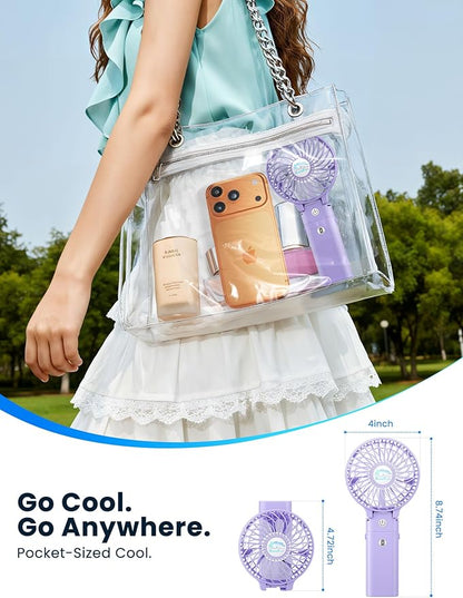 HandFan 5200mAh Handheld Fan Rechargeable, 20H Runtime Hand Fan, 3 Speeds Strong Airflow, Personal 180° Foldable Portable Fans for Travel/Summer/Concerts/Lash/Commute, Gifts for Women (Purple)
