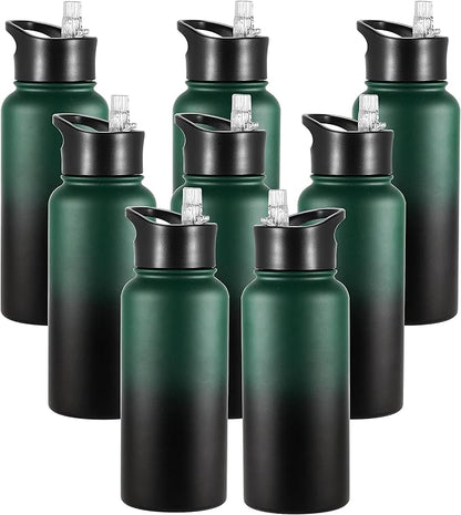 VEGOND 32 oz Insulated Water Bottle Bulk Stainless Steel Metal Water Bottles with Leak Proof Straw Lid & Spout Lid, Wide Mouth Double Walled Vacuum Travel Sports Bottle, 8 Pack