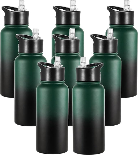 VEGOND 32 oz Insulated Water Bottle Bulk Stainless Steel Metal Water Bottles with Leak Proof Straw Lid & Spout Lid, Wide Mouth Double Walled Vacuum Travel Sports Bottle, 8 Pack