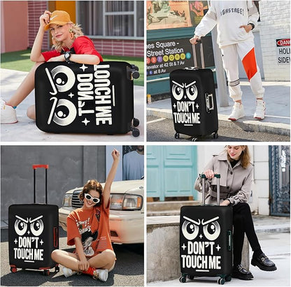 ANNA QUEEN Funny “Don’t Touch Me” Luggage Cover, Bold Black Suitcase Protector with Angry Eyes Design, Stretchable, Washable Travel Cover for 28-30 Inch Luggage