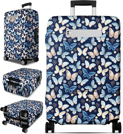 Slohif Luggage Cover for Suitcase Tsa Approved Protector - Luggage Sleeve Large Suit Case Cover Travel Stretch Baggage Case Protective Washable Fit 28-30 Inch Blue Butterfly L