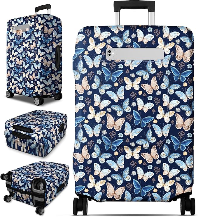 Slohif Luggage Cover for Suitcase Tsa Approved Protector - Luggage Sleeve Large Suit Case Cover Travel Stretch Baggage Case Protective Washable Fit 31-32 Inch Blue Butterfly XL