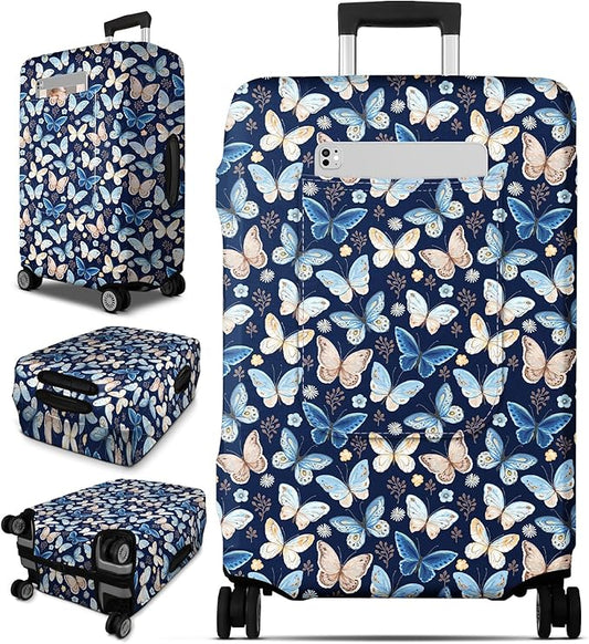 Slohif Luggage Cover for Suitcase Tsa Approved Protector - Luggage Sleeve Large Suit Case Cover Travel Stretch Baggage Case Protective Washable Fit 31-32 Inch Blue Butterfly XL