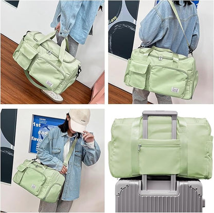 Travel Duffel Bag with Shoes Compartment Sports Gym Bag with Dry Wet Separated Pocket for Men and Women, Overnight Bag Weekender Bag Training Handbag Yoga Bag - Green
