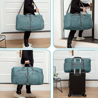 Vomgomfom 65L/85L/115L Foldable Travel Duffle Bag, Lightweight Checked Luggage with Shoe Compartment, Water-Resistant Weekender Overnight Bag for Men & Women