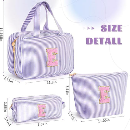 Personalized Initial Toiletry Makeup Bag - Travel Cosmetic Bag for Mom,Niece,Teen Girl Birthday Gifts - Lavender E