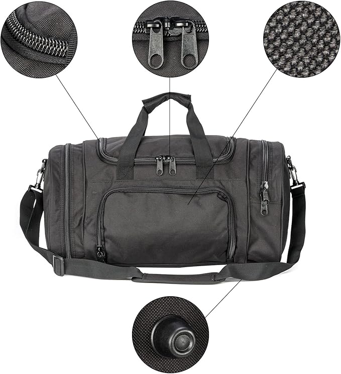 Military Tactical Outdoor Gym Bag Small Duffel Bag with Shoes Compartment for Sports Travel Camping Hunting (A-Black)