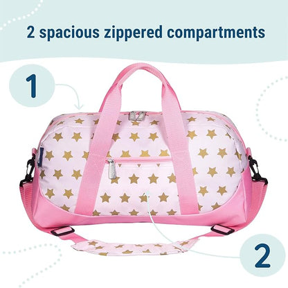 Wildkin Kids Overnighter Duffel Bag – Carry-On Size, Ideal for School & Sleepovers – Pink and Gold Stars