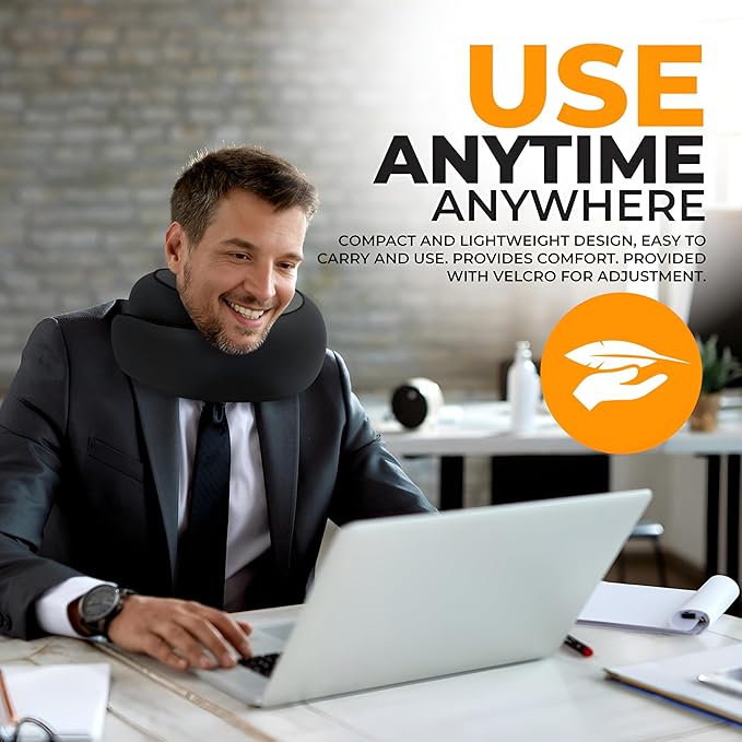 EdgeVoy™ Travel Neck Pillow, Memory Foam Travel Pillow for Airplanes, 360º Ergonomic Design, Asymmetrical Sides, Washable Modal Cover, Ideal for Travel, Car Rides, & Home Use (Black)