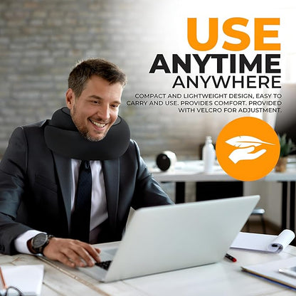 EdgeVoy™ Travel Neck Pillow, Memory Foam Travel Pillow for Airplanes, 360º Ergonomic Design, Asymmetrical Sides, Washable Modal Cover, Ideal for Travel, Car Rides, & Home Use (Black)