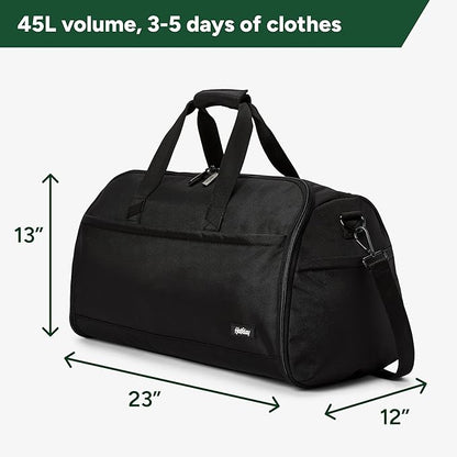 Halfday Convertible 2-in-1 Premium Garment Duffel Weekender Bag 45L | Wrinkle-Free Travel, Hanging Suit Compartment, Shoe Pockets, Trolley Sleeve. Balistic Nylon Carry-On, Jet
