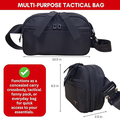 Concealed Carry Fanny Pack & Sling Bag for Men & Women – Tactical Crossbody EDC Waist Bag with Two Removable Holsters, CCW Fast-Access Interior & Multiple Organizer Pockets for Travel & Outdoor Use