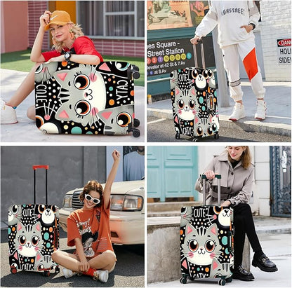 ANNA QUEEN Cute Cat Luggage Cover, Kawaii Cartoon Kitty Suitcase Protector with Colorful Polka Dot Design, Stretchable, Washable Travel Cover for 24-26 Inch Luggage
