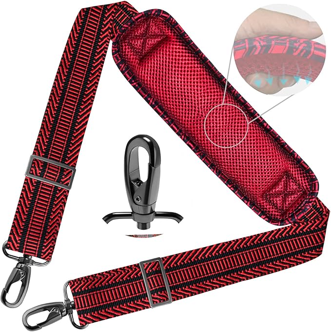 Shoulder Strap 78" Universal Handbag Strap with Ultra-thick Fixed Padded and Dual Balanced Adjustable Buckles Shoulder Crossbody Strap for Briefcase Messenger Bag Laptop bag Luggage，Bk&Red Jacquard