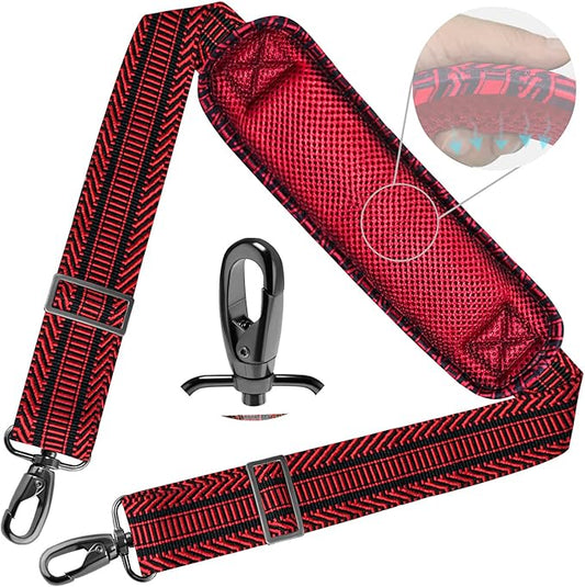 Shoulder Strap 78" Universal Handbag Strap with Ultra-thick Fixed Padded and Dual Balanced Adjustable Buckles Shoulder Crossbody Strap for Briefcase Messenger Bag Laptop bag Luggage，Bk&Red Jacquard