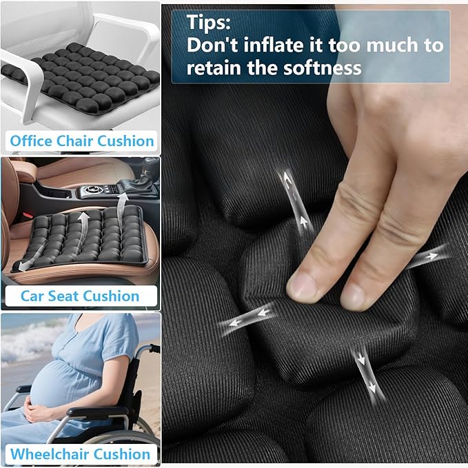 Travel Cushion, Comfortable 3D Air Cell Seat Cushion, Portable and Adjustable Air Inflatable Pressure Relief Seat Cushion for Car,Office Chair,Wheelchair and Tailbone Pain Relief
