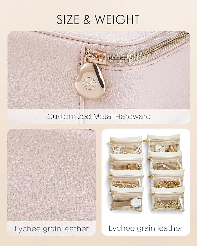 Vlando Jewelry Box with 8 Velvet Jewelry Bags Travel Jewelry Case for Women Girls Jewelry Organizer Necklace Rings Earrings Bags Gift Ideas for Christmas Birthday Bride (Pink)