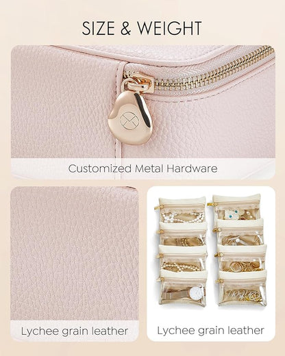 Vlando Jewelry Box with 8 Velvet Jewelry Bags Travel Jewelry Case for Women Girls Jewelry Organizer Necklace Rings Earrings Bags Gift Ideas for Christmas Birthday Bride (Pink)